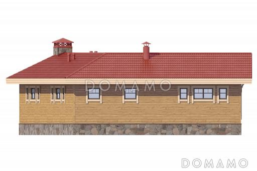 Проект бани с большой террасой, зоной барбекю и гостиной / Фасад 3