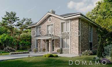 Проект двухэтажного дома с застекленной террасой и 5 спальнями