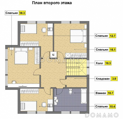 Проект дома с мансардой из кирпича / План мансардного этажа