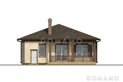 Проект одноэтажного дома с террасой и гаражом для автомобиля / Фасад 4