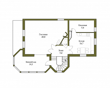 Проект большого коттеджа с башенкой, зимним садом и гаражом / План 2 этажа
