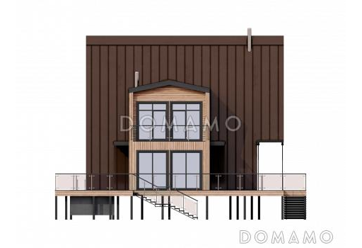 Дом A-frame с обходной террасой и бассейном / Фасад 3