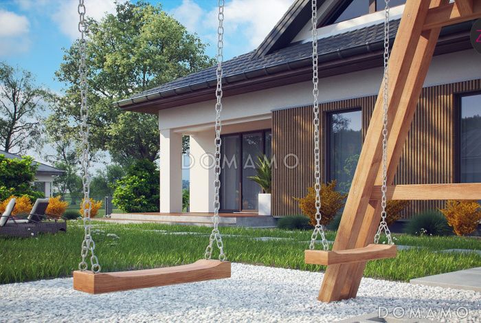 Проект одноэтажного дома из газобетона с тремя спальнями и треугольным окном на чердаке с изменениями в планировке Проект одноэтажного дома из газобетона с тремя спальнями и треугольным окном на чердаке с изменениями в планировке