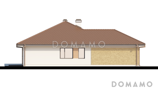 Проект одноэтажного дома из газобетона с большим гаражом и техническим помещением и частично крытой угловой террасой / Фасад 3
