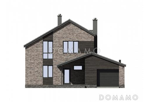 Проект двухэтажного дома из газобетона с пятью комнатами и гаражом на два автомобиля / Фасад 1