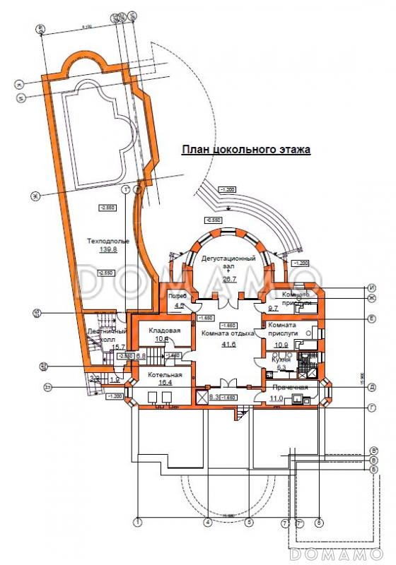 Проект загородного жилого дома спроектированного в традициях неоклассицизма начала ХХв. / План цокольного этажа