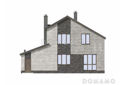 Проект двухэтажного газобетонного дома с гаражом и объединенной спальней, гардеробной и кабинетом / Фасад 4