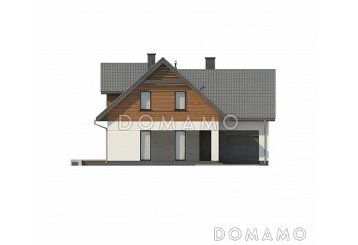 Проект современного одноэтажного мансардного дома из кирпича с кабинетом и гаражом / Фасад 4