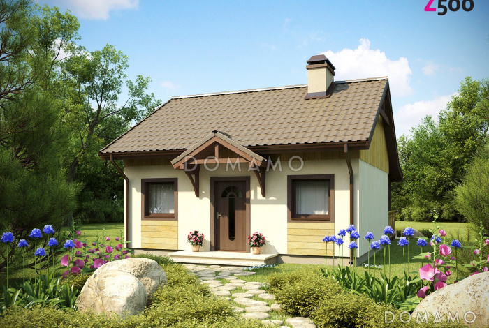 Проект маленького одноэтажного дома из кирпича с просторной крытой террасой Проект маленького одноэтажного дома из кирпича с просторной крытой террасой