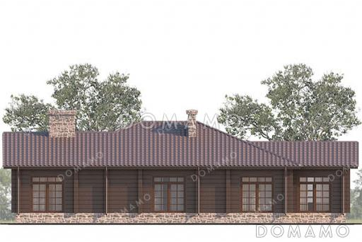 Проект одноэтажного дома с террасой, окнами в пол, 3 спальнями и кухней-гостиной / Фасад 3