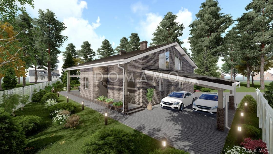 Проект большого дома с сауной, хамамом, двусветной гостиной и навесом на 2 авто / 4