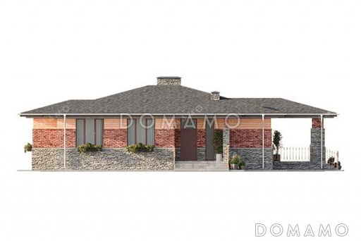 Проект одноэтажного дома средних размеров с 4 спальнями и небольшой террасой / Фасад 3