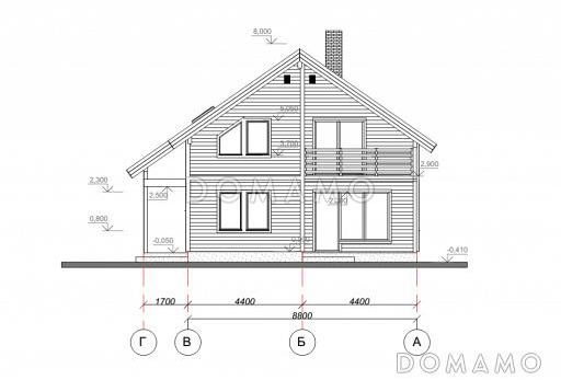Проект лаконичного дома с лоджией в скандинавском стиле / фасад справа