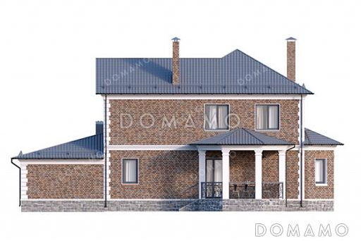 Проект двухэтажного дома с панорамным светлым окном и французским балконом в классическом стиле с эркером / Фасад 2