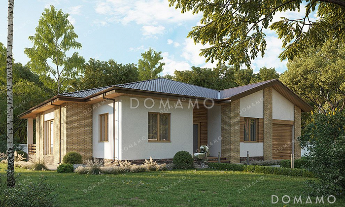 Проект одноэтажного дома с большой террасой и гаражом Проект одноэтажного дома с большой террасой и гаражом