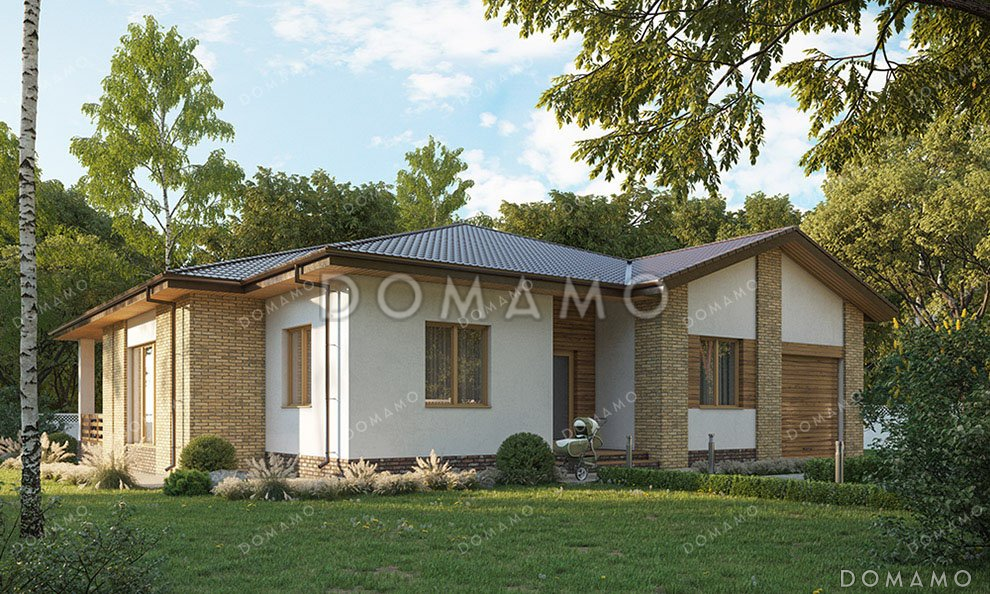 Проект одноэтажного дома с большой террасой и гаражом / 1