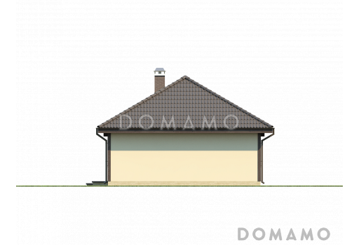 Проект компактного одноэтажного дома из кирпича с двумя спальнями и боковой террасой / Фасад 3
