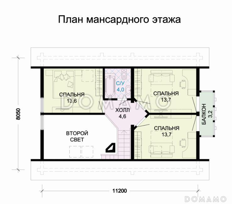 Проект комфортабельного бревенчатого дома с вынесенной столовой / План мансардного этажа
