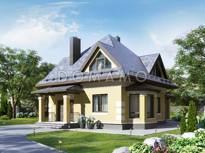 Проект дома с эркером в кухне, террасой, гостевой комнатой на первом этаже / 1