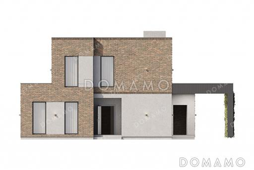 Проект двухэтажного современного дома с плоской крышей и навесом для авто / Фасад 3