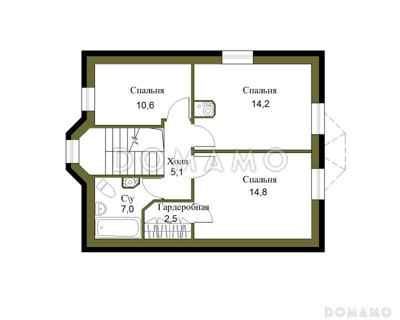 Проект лаконичного полутораэтажного коттеджа из кирпича / План мансардного этажа
