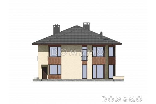 Проект двухэтажного дома-дуплекса из газобетона / Фасад 1