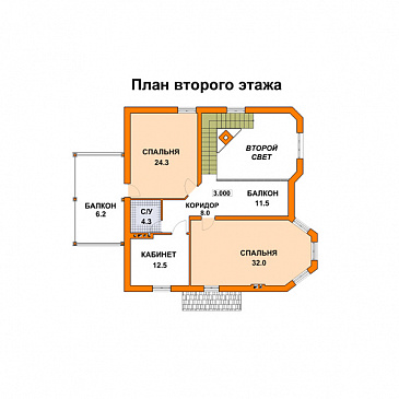 Проект дома из газобетона с башней / План мансардного этажа Проект дома из газобетона с башней / План мансардного этажа