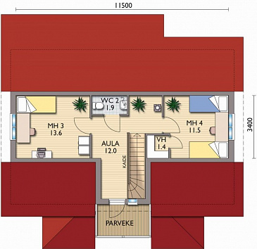Проект каркасного дома с мансардой и небольшим балконом / План мансардного этажа Проект каркасного дома с мансардой и небольшим балконом / План мансардного этажа