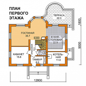 Проект двухэтажного дома из пеноблоков до 200 м.кв / План 1 этажа Проект двухэтажного дома из пеноблоков до 200 м.кв / План 1 этажа