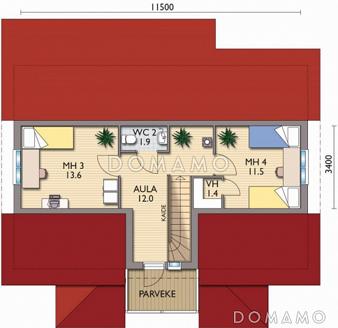 Проект каркасного дома с мансардой и небольшим балконом / План мансардного этажа Проект каркасного дома с мансардой и небольшим балконом / План мансардного этажа