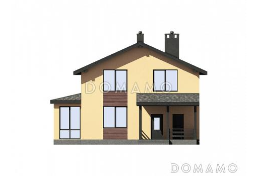 Проект дома с двумя террасами, эркером, просторной гостиной, кабинетом / Фасад 1