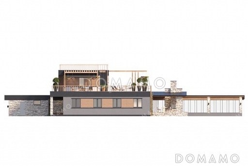 Проект двухэтажного дома с бассейном и гаражом на два автомобиля / Фасад 2