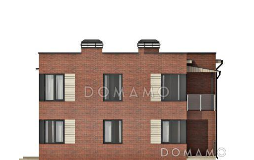 Проект двухэтажного кирпичного дома с двумя балконами на втором этаже / Фасад 2