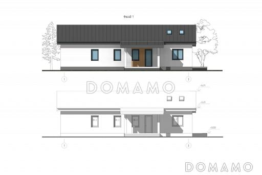 Проект дома с 3 спальнями, сауной и печью в кухне-гостиной / Фасад 1