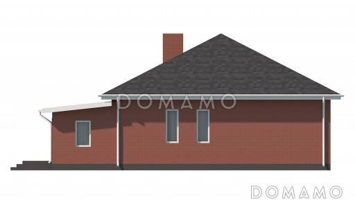 Проект загородного дома с террасой, просторным тамбуром, ванной и душевой, кухней-столовой в центральной части дома / Фасад 4