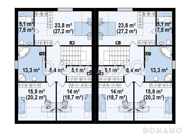 Проект мансардных домов-близнецов из кирпича с гаражом и современными элементами дизайна / План мансардного этажа