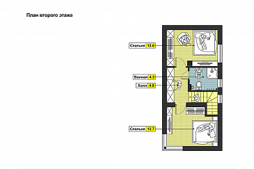 Проект дома с  крытой террасой, дровником, гостиной с камином, парной, двумя спальнями на мансардном этаже / План мансардного этажа Проект дома с  крытой террасой, дровником, гостиной с камином, парной, двумя спальнями на мансардном этаже / План мансардного этажа