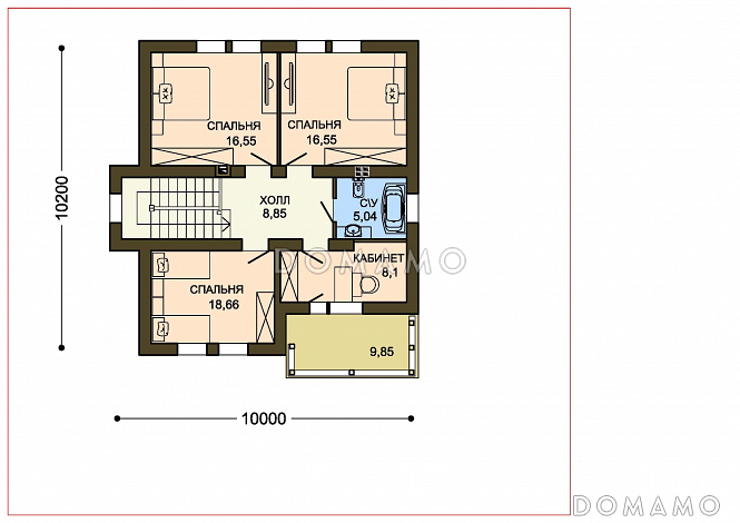 Проект двухэтажного коттеджа с облицовкой клинкером и с навесом для автомашины / План 2 этажа Проект двухэтажного коттеджа с облицовкой клинкером и с навесом для автомашины / План 2 этажа
