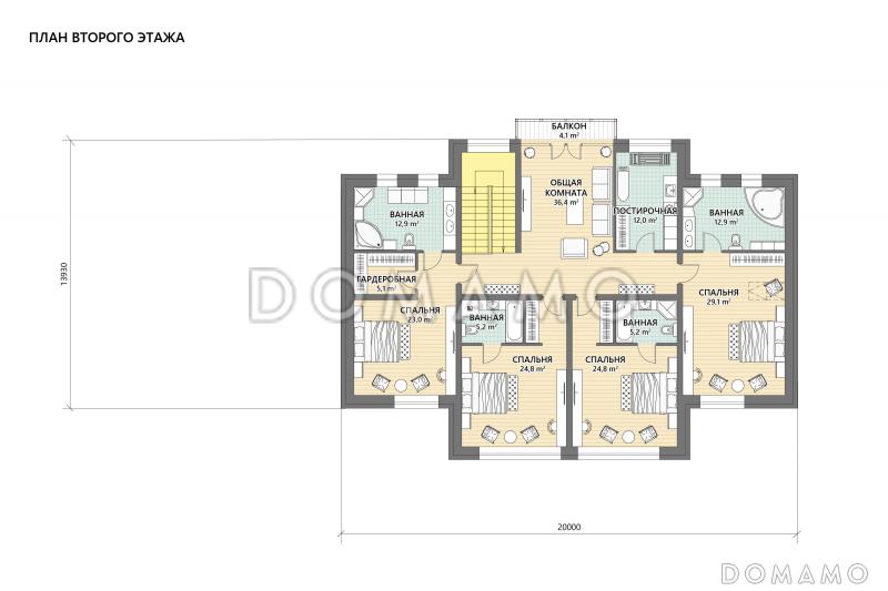 Проект кирпичного дома для нескольких поколений семьи / План 2 этажа