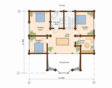 Проект дома с тремя спальнями и кабинетом / План 2 этажа Проект дома с тремя спальнями и кабинетом / План 2 этажа