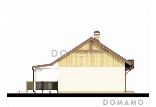 Проект маленького одноэтажного дома из кирпича с просторной крытой террасой / Фасад 3