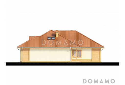 Проект одноэтажного дома из кирпича с тремя спальнями, просторной гостиной и гаражом / Фасад 4