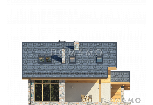 Проект дома из газобетона с небольшой крытой террасой / Фасад 2