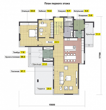 Проект современного дома из газобетона / План 1 этажа Проект современного дома из газобетона / План 1 этажа