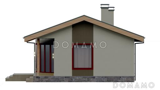 Проект одноэтажной бани с панорамным остеклением, крытой террасой, спальней / Фасад 4