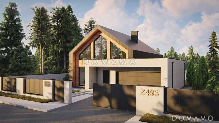 Проект загородного дома с панорамным остеклением, кабинетом, просторной гостиной, гаражом на 2 машины Проект загородного дома с панорамным остеклением, кабинетом, просторной гостиной, гаражом на 2 машины