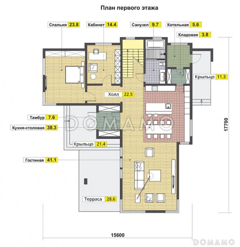 Проект современного дома из газобетона / План 1 этажа
