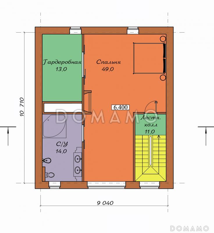 Проект двухэтажного коттеджа с мансардой, цоколем, бассейном и зимним садом / План мансардного этажа