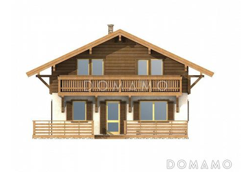 Проект каркасного дома с большим балконом на мансардном этаже / Фасад 2