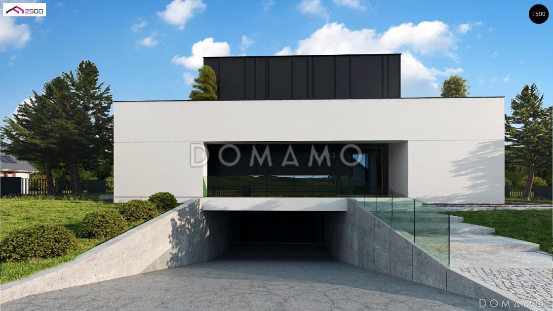 Проект современного двухэтажного дома из кирпича с подземным гаражом и террасой на втором этаже по периметру дома / 6